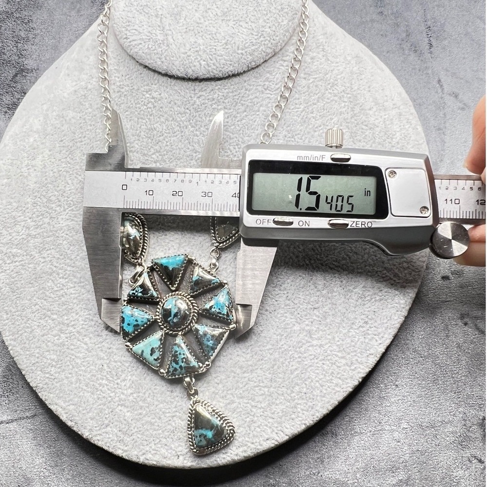 .925 Sterling Silver Turquoise Southwestern Style Y Drop Lariat Cluster Necklace - Picture 4 of 9